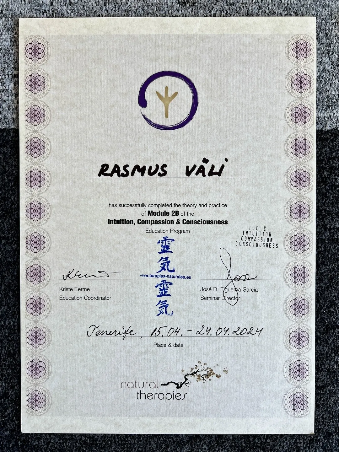 Rasmus Väli ICC 2B certificate, Tenerife 2024